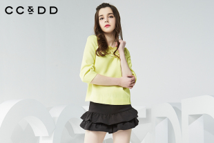 CCDD2016春装专柜正品新款女贴布绣拼接直筒套头提花衬衫