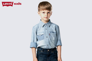 Levi＇s李维斯春夏童装男童条纹蔚蓝色长袖牛仔衬衫