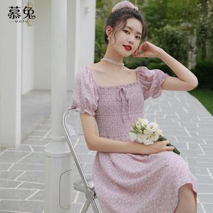 温柔风连衣裙2020新款韩版法式方领