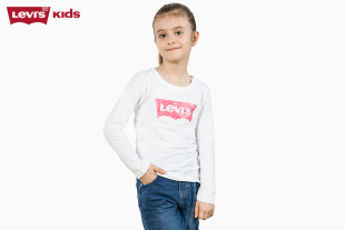 Levi＇s李维斯童装女童Logo纯棉白色长袖T恤