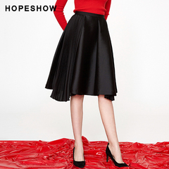 半身裙女红袖春装黑色褶皱垂感雪纺