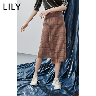 lily斜裁格纹半身裙