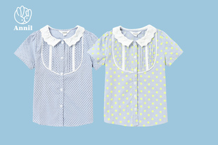 商场同款安奈儿夏新款女童衬衣翻领短袖纯棉AG521409