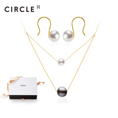 circle珠宝 9k金珍珠双层项链耳环