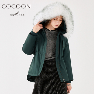 miss COCOON冬女貉子毛领羽绒服