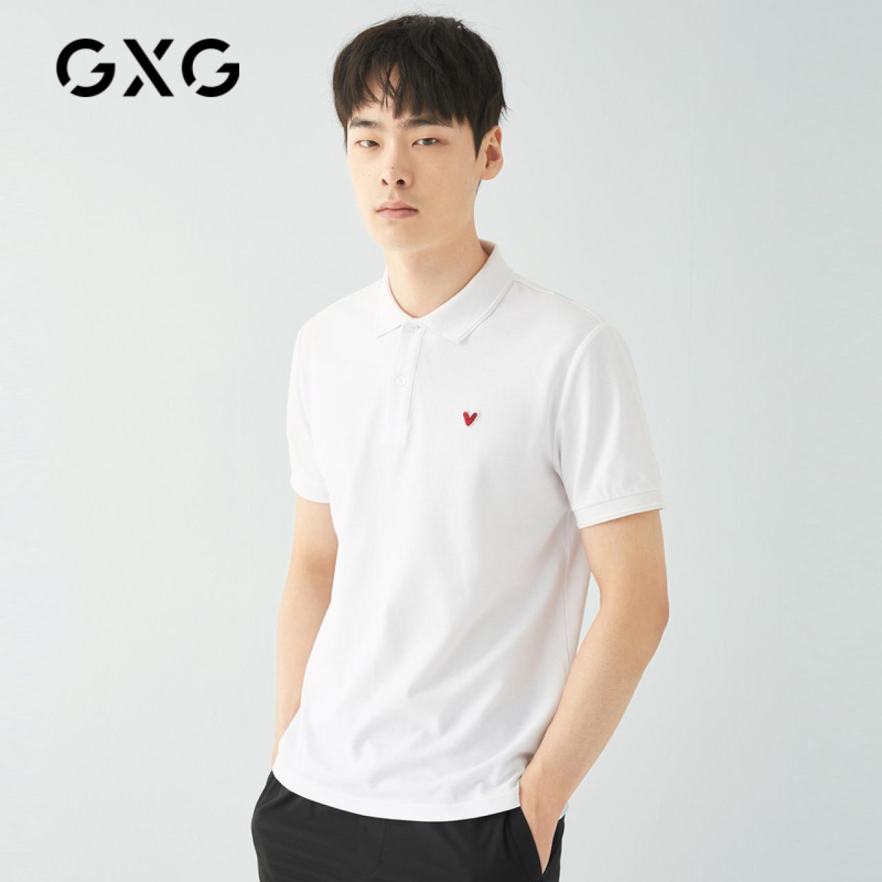 GXG奥莱清仓 夏季修身双色胸前爱心刺绣短袖POLO衫男#GY124355C,降价幅度83.9%