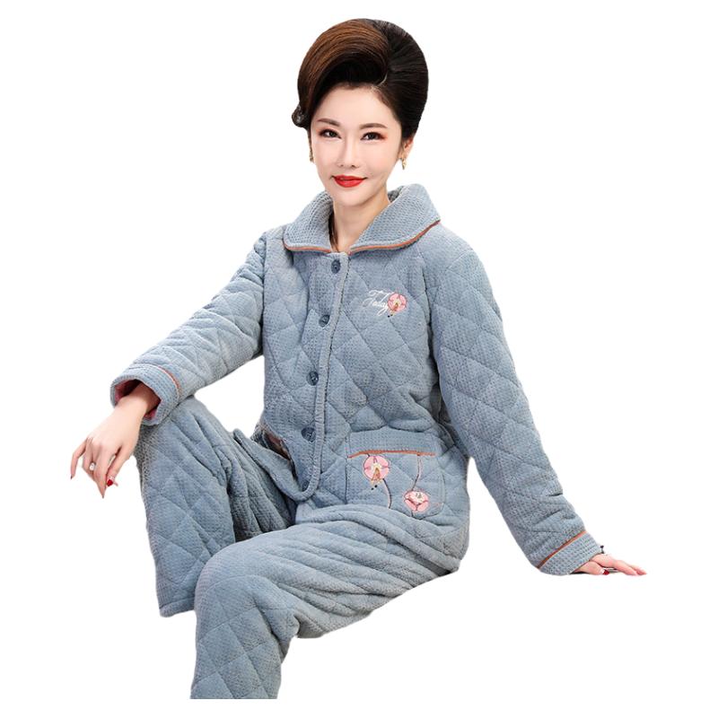 都市丽人内衣女睡衣套装荷叶边秋冬珊瑚绒米粒绒加厚保暖绒类家居服2h
