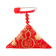 Triangle hand embroidered Fuzi gourd Ruyi fubag pin baby's fetal hair storage bag