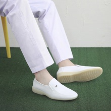 白色春秋男士护士鞋一脚蹬平跟软底秋冬季男医生皮鞋