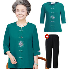 Middle aged and elderly summer women's Chiffon suit elderly 60 year old 70 grandmother short sleeve upper garment mother