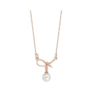 lloyd官方正品 10k金蝴蝶结吊坠珍珠项链女 韩国玫瑰金小众锁骨链