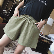 Cotton and hemp shorts women's summer high waist outside wear wide leg pants loose Korean sports pants