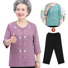 Middle aged and elderly women's chiffon shirt middle sleeve grandma's short summer clothes