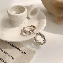 Retro French C-shaped Flower Pearl Earrings with Korean temperament and versatile diamond geometric Earrings