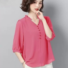 Three Quarter Sleeve Chiffon women's blouse westernized 2020 summer wear new middle-aged mother show