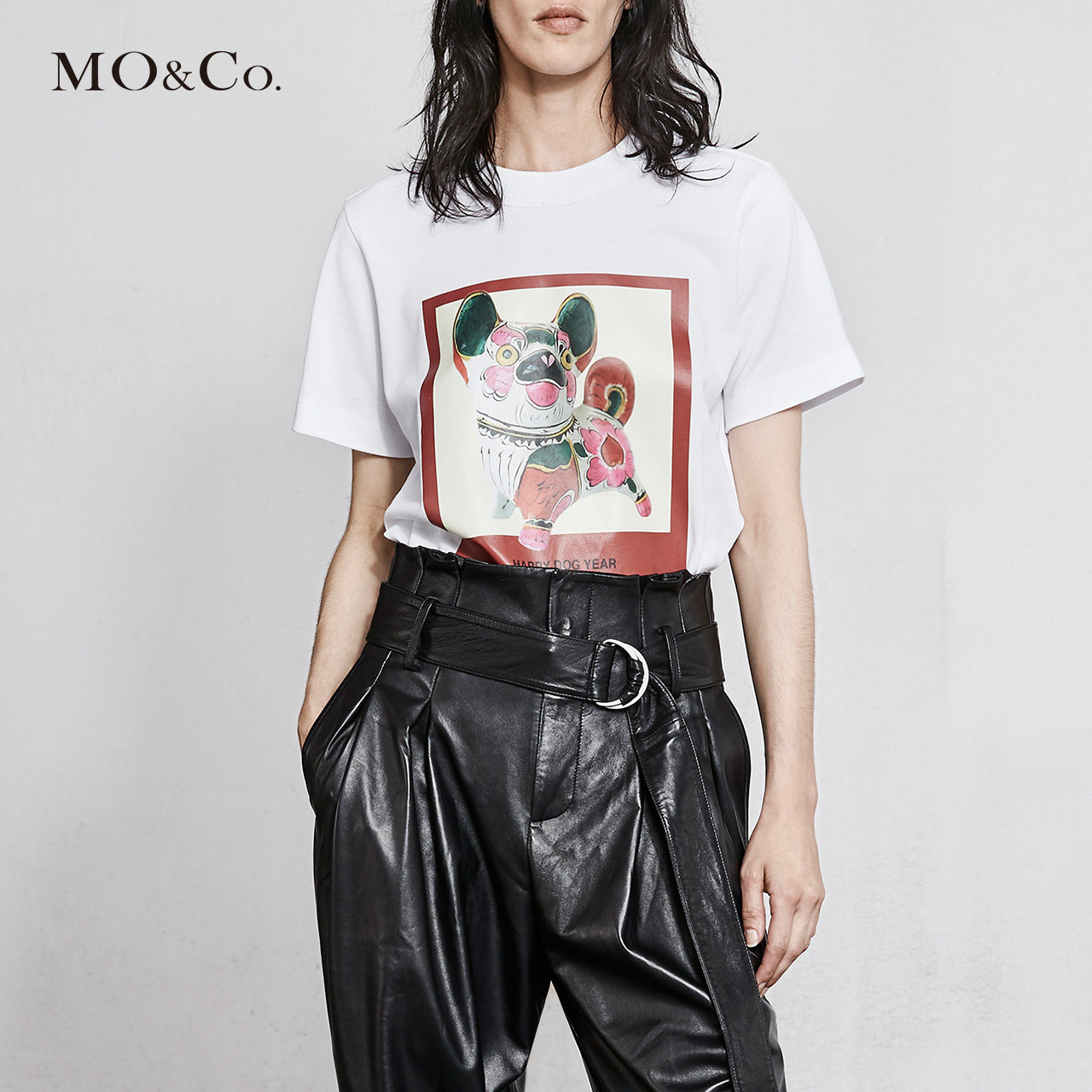 moco圆领胶印图案纯棉短袖t恤