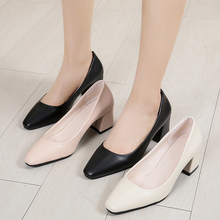 Women's coarse single shoes 2020 spring new Korean version versatile square head high heels office worker