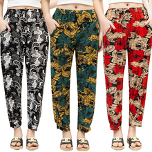 Middle aged and elderly casual pants summer mother's loose lantern Pants Large Size floral pants nine thin