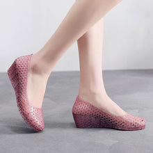 Crystal jelly mesh hole high heel slope thick bottom plastic sandals for women