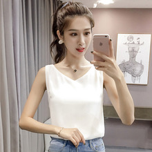 Solid V-neck fashion sleeveless top summer new style with suspender vest for women