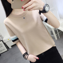 2019 summer new women's top solid loose short sleeve T-shirt women's pure cotton short low round