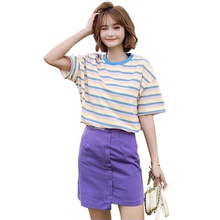 Stripe short sleeve T-shirt women's big size summer fashion 2020 new Korean version loose student BF