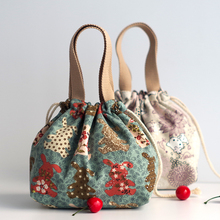 Drawstring canvas women's bag small bag leisure mobile phone zero wallet handbag lunch box Bento bag