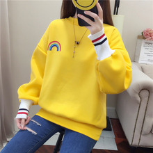 Autumn and winter new Korean round neck pullover hoodless Plush sweater women's thick ins coat women