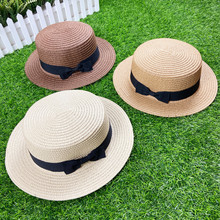 Youth straw hat, sun hat, fashion girl, summer pepper, bow knot, straw woven British hat